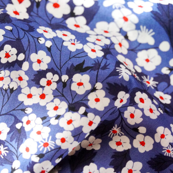 popeline coton motifs fleurs sakura bleu